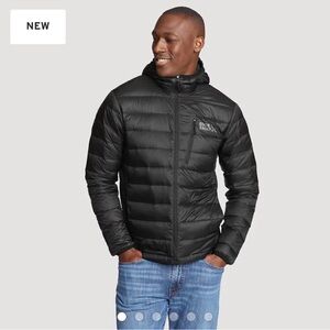 Eddie Bauer Men's Down Black Hooded Puffer Jacket